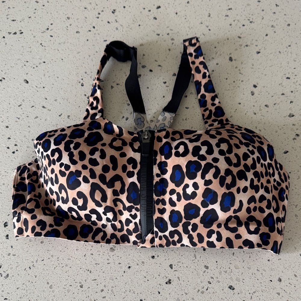 Victoria’s Secret Sport Leopard Print Zip-Front Sports Bra Tan & Black Size 34 B